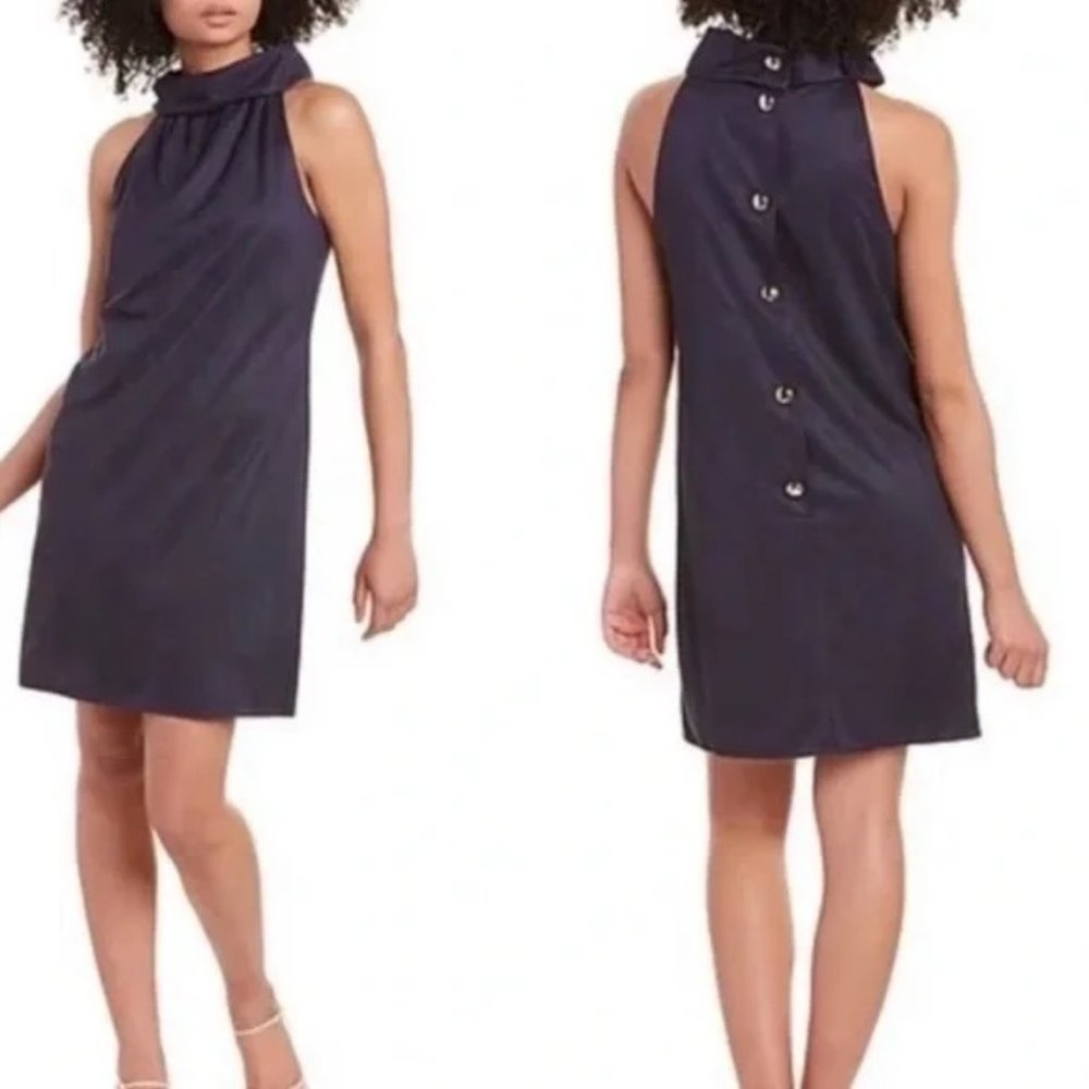 Sail to Sable High Neck Button Back Mini Dress Navy Blue XS